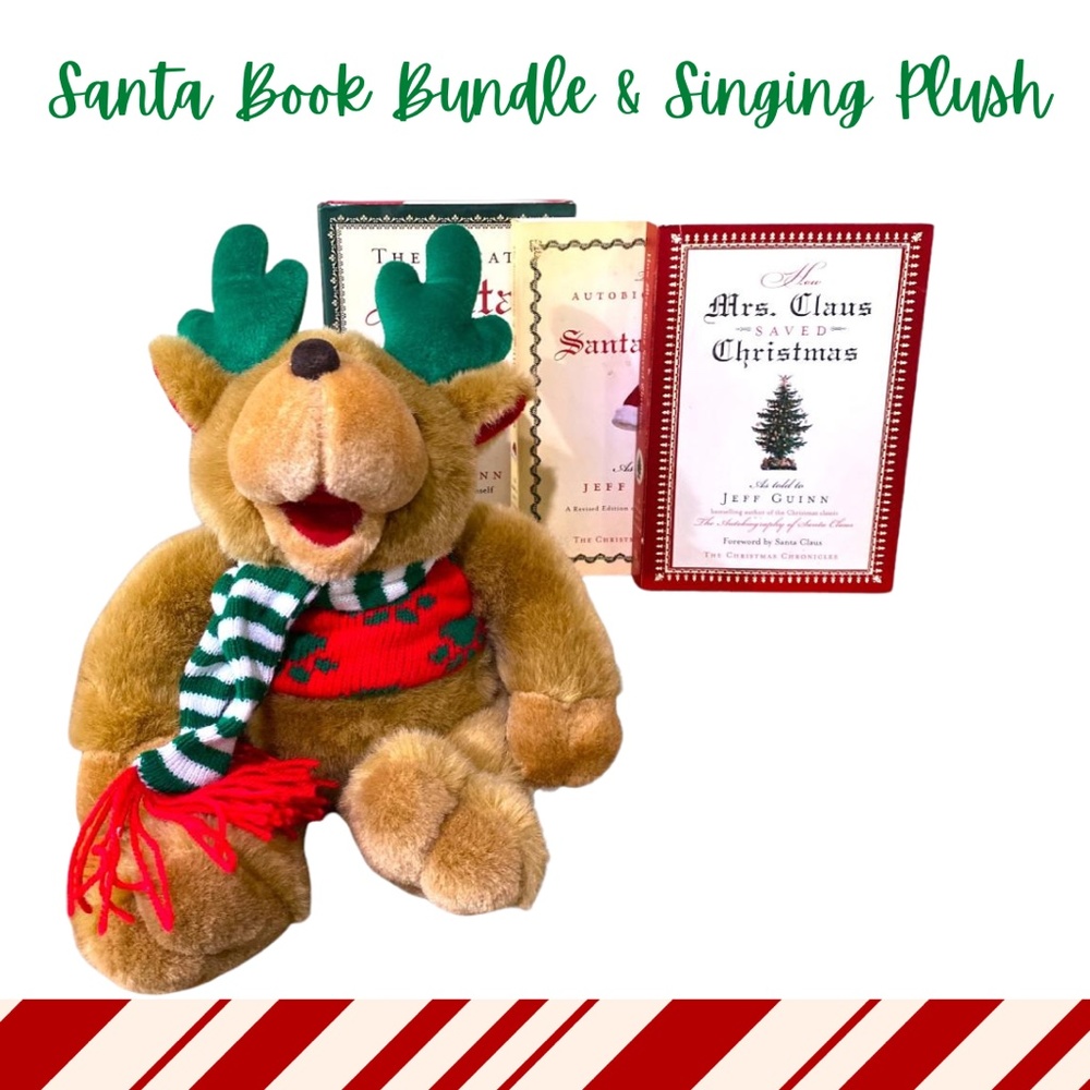Vintage Christmas Plush Animated Reindeer & Legend Of Santa Claus Books